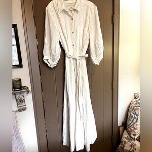 Anthropologie Maeve White Linen Button Up Maxi Dress w/Belt Size XLP